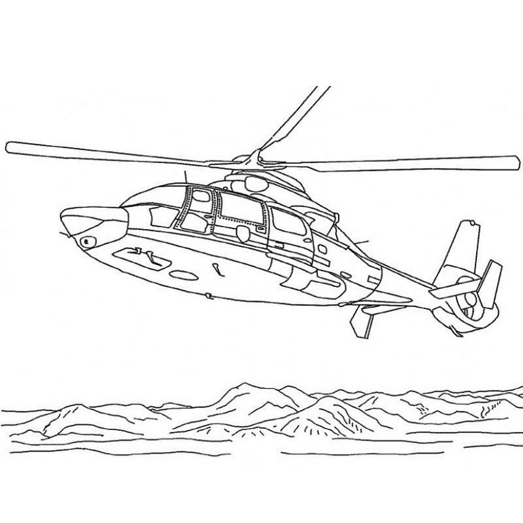 Coloriage d'un hélicoptère survolant un paysage