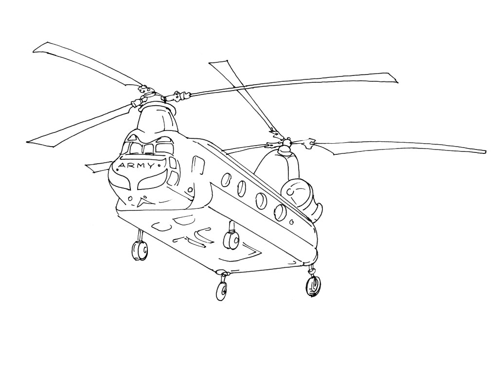 Coloriage d'un hélicoptère survolant un paysage