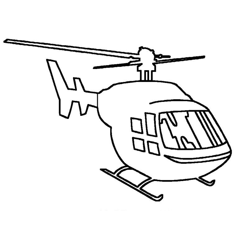 Coloriage d'un hélicoptère survolant un paysage ensoleillé