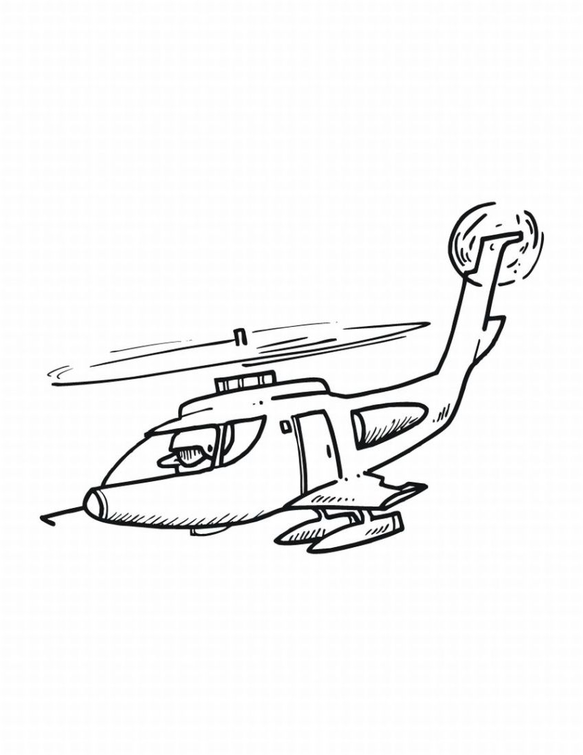 Coloriage d'un hélicoptère en vol au-dessus d'un paysage
