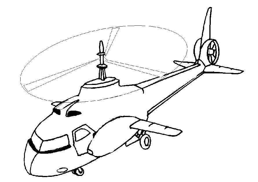 Coloriage d'un hélicoptère en plein vol sur un fond nuageux