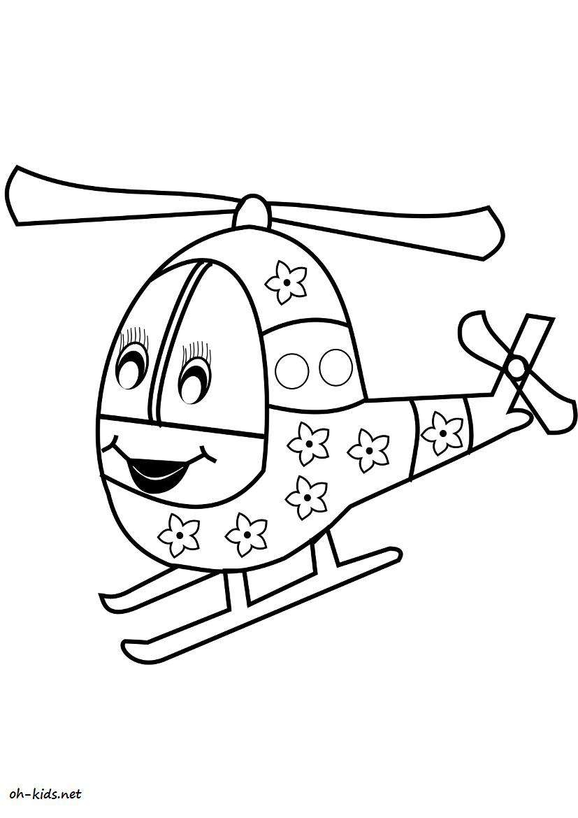 Coloriage d'un hélicoptère survolant un paysage