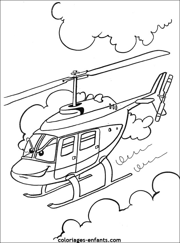 Coloriage d'un hélicoptère survolant un paysage
