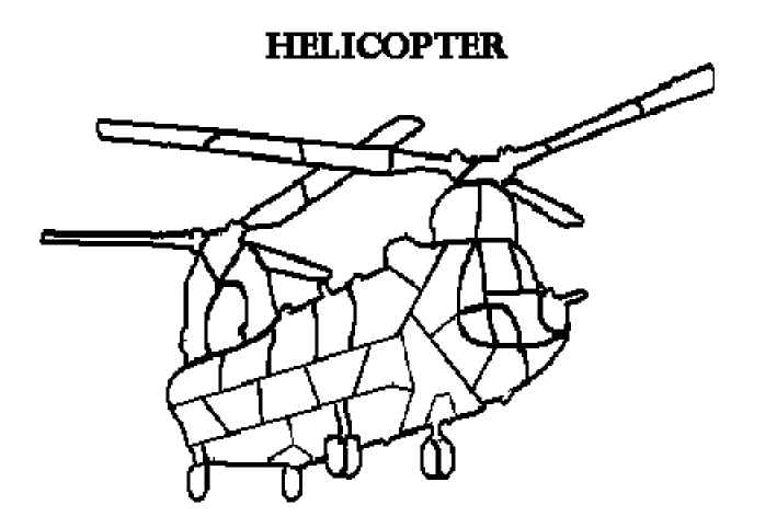 Coloriage d'un hélicoptère survolant un paysage montagneux