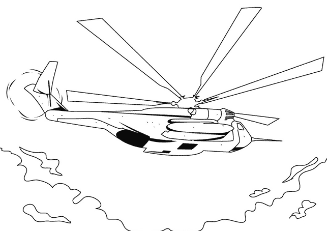 Coloriage d'un hélicoptère survolant un paysage