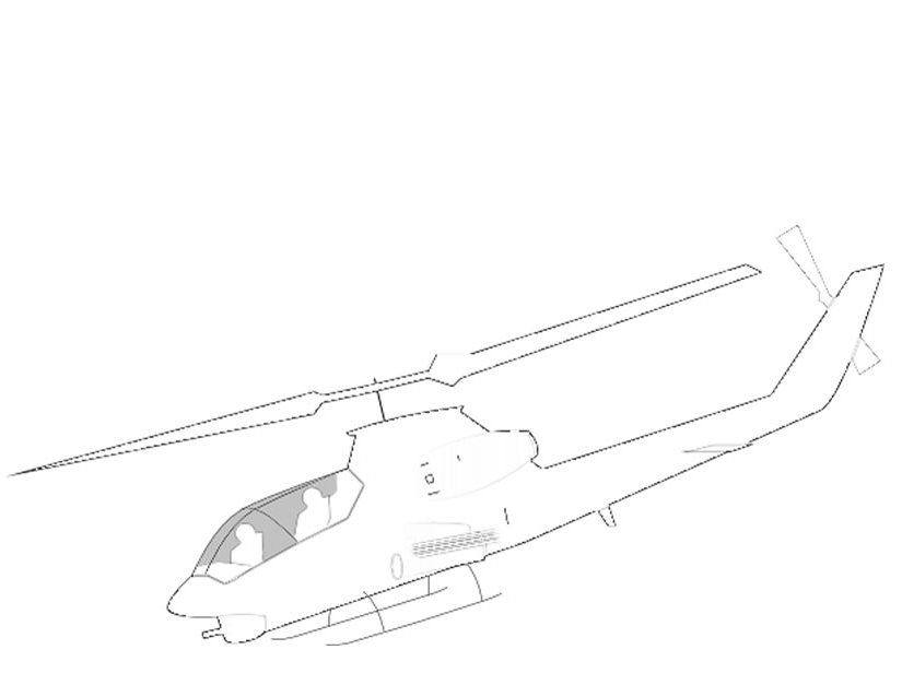Coloriage d'un hélicoptère survolant une ville