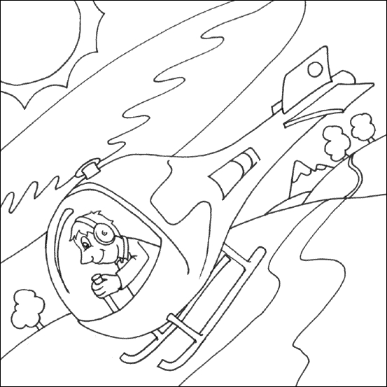 Coloriage d'un hélicoptère survolant un paysage