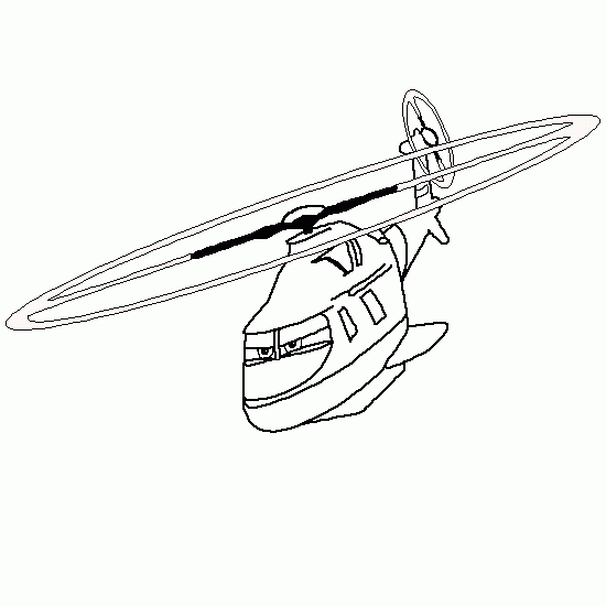 Coloriage d'un hélicoptère en vol avec un paysage terrestre