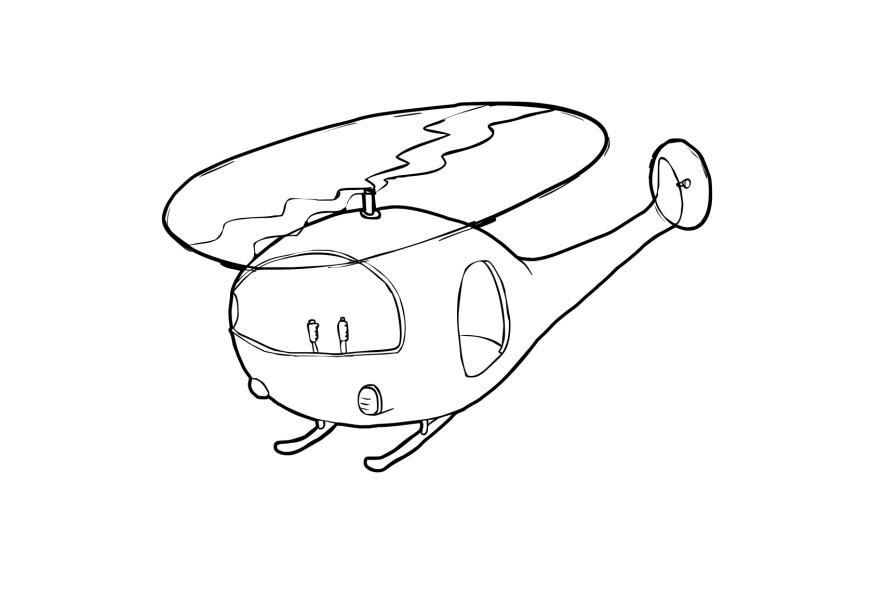Coloriage d'un hélicoptère en plein vol au-dessus d'un paysage