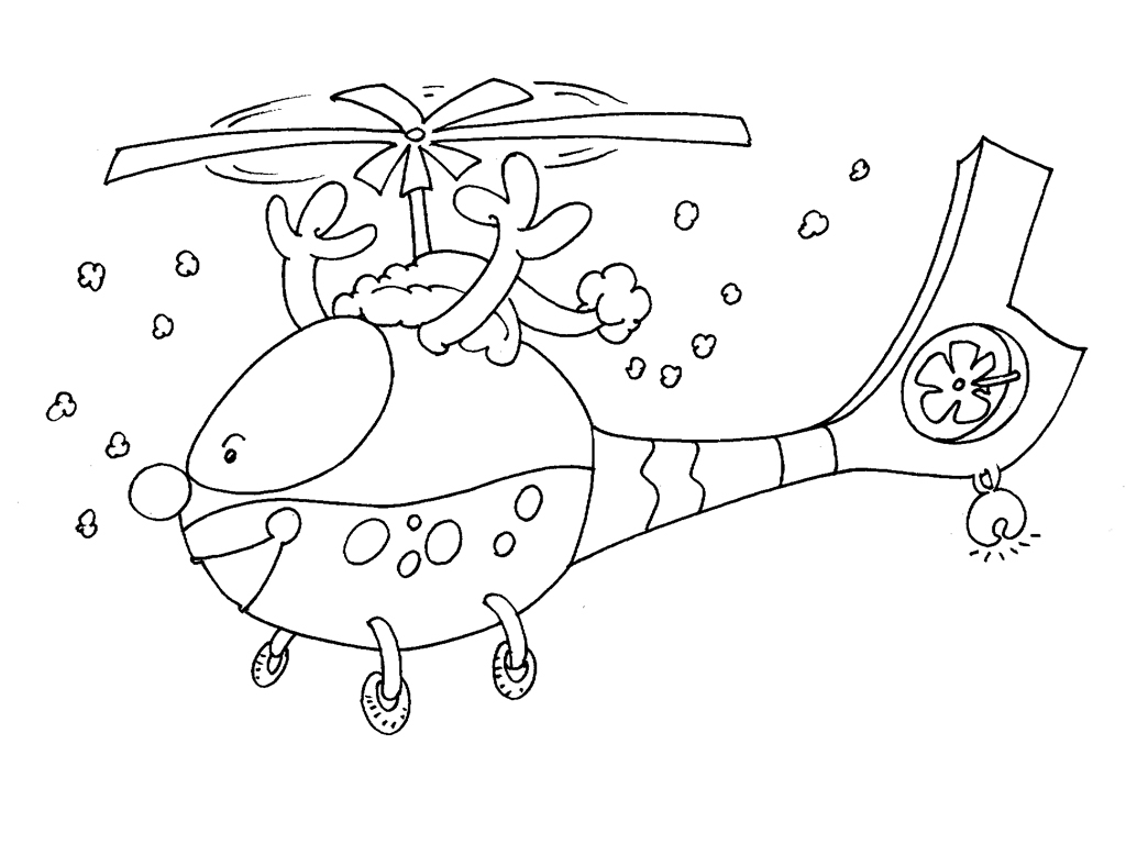 Coloriage d'un hélicoptère survolant un paysage