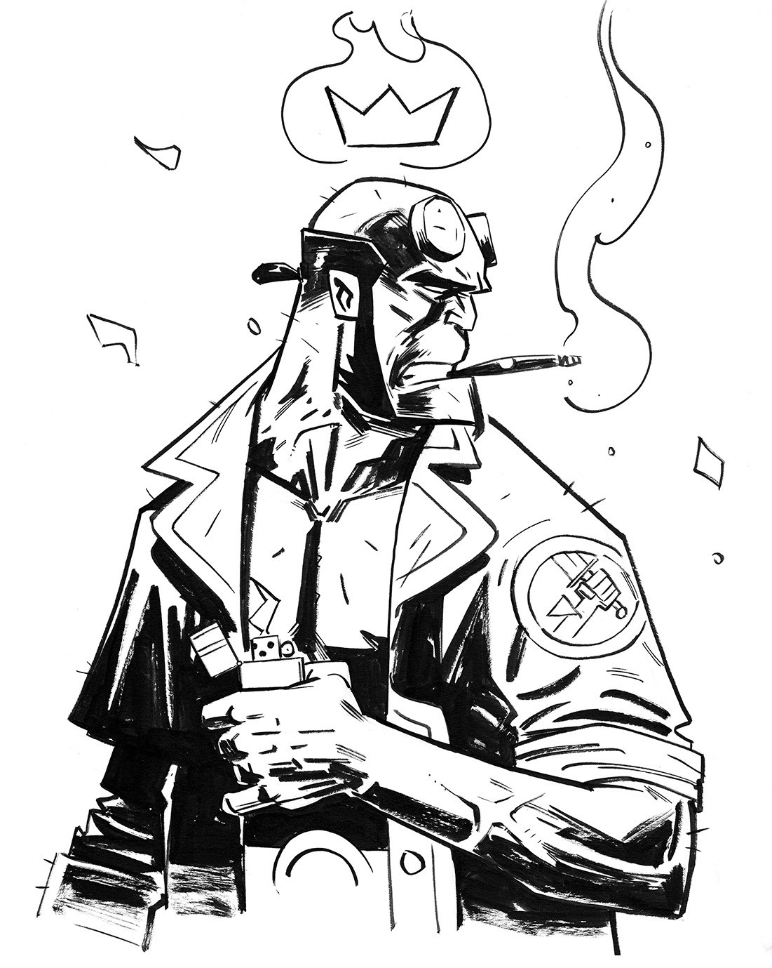 Hellboy avec son épée dans une pose déterminée