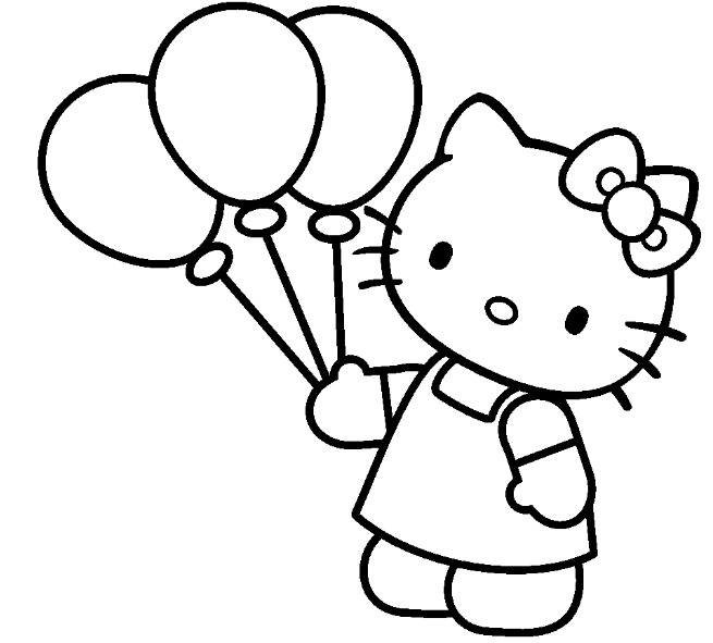 Coloriage d'Hello Kitty jouant avec un papillon dans un cadre simple Coloriage d'Hello Kitty jouant avec un papillon dans un cadre simple