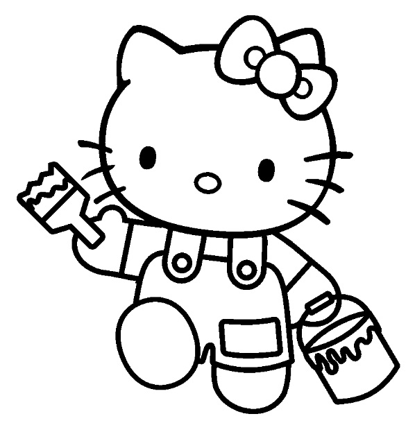Coloriage de Hello Kitty avec un nœud dans les cheveux et un arrière-plan simple Coloriage de Hello Kitty avec un nœud dans les cheveux et un arrière-plan simple