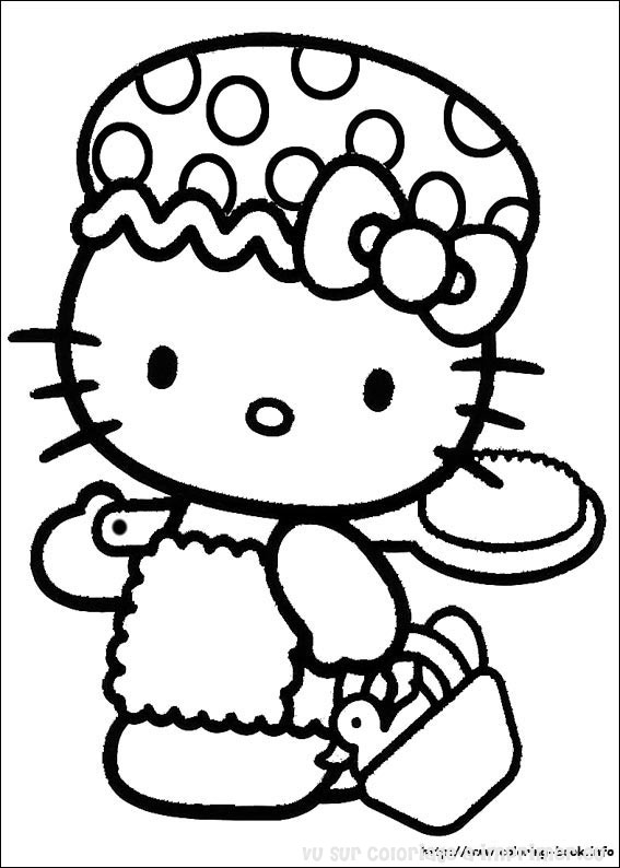 Coloriage de Hello Kitty avec un petit poisson dans un décor aquatique Coloriage de Hello Kitty avec un petit poisson dans un décor aquatique