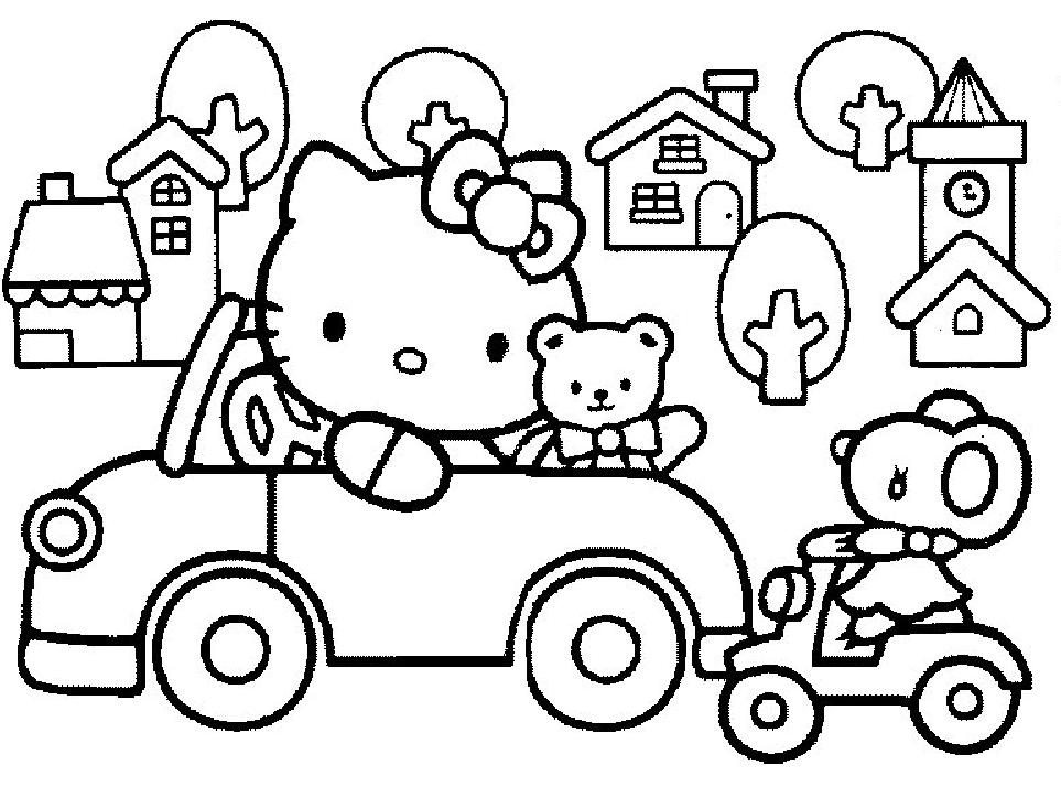 Coloriage de Hello Kitty jouant avec un papillon dans un jardin Coloriage de Hello Kitty jouant avec un papillon dans un jardin
