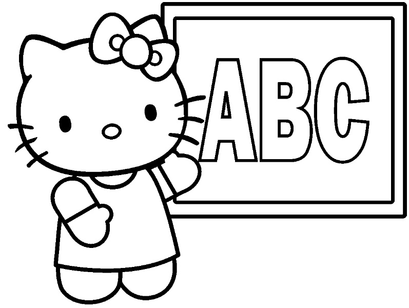 Coloriage de Hello Kitty avec un nœud sur la tête et un décor floral Coloriage de Hello Kitty avec un nœud sur la tête et un décor floral
