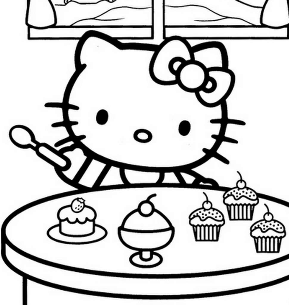 Coloriage de Hello Kitty en pleine activité de dessin Coloriage de Hello Kitty en pleine activité de dessin