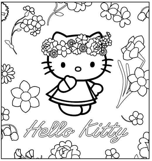Coloriage de Hello Kitty avec un gâteau d'anniversaire et des ballons Coloriage de Hello Kitty avec un gâteau d'anniversaire et des ballons