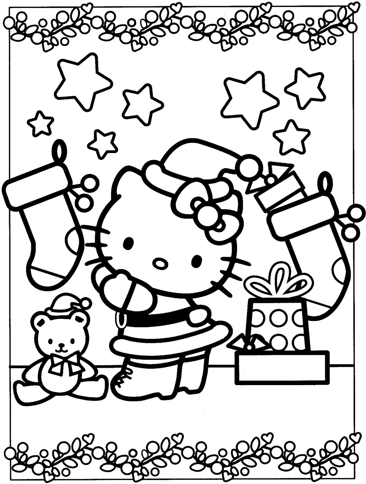 Coloriage de Hello Kitty avec un nœud et une fleur Coloriage de Hello Kitty avec un nœud et une fleur