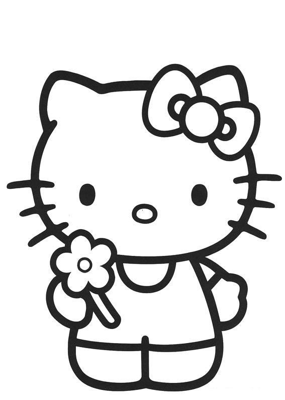 Coloriage de Hello Kitty jouant avec un papillon dans un décor floral Coloriage de Hello Kitty jouant avec un papillon dans un décor floral