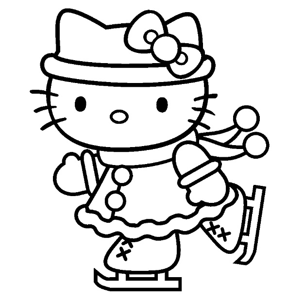 Coloriage de Hello Kitty tenant un cœur dans un décor simple Coloriage de Hello Kitty tenant un cœur dans un décor simple