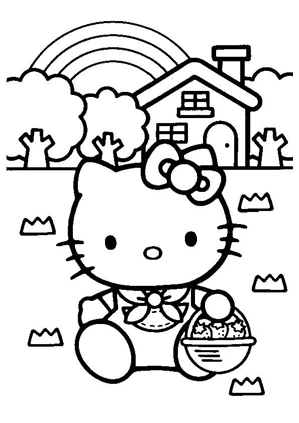 Coloriage de Hello Kitty avec un nœud sur la tête dans un cadre simple Coloriage de Hello Kitty avec un nœud sur la tête dans un cadre simple
