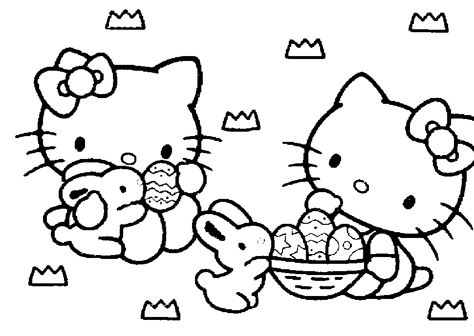 Coloriage de Hello Kitty avec un nœud et un fond floral Coloriage de Hello Kitty avec un nœud et un fond floral
