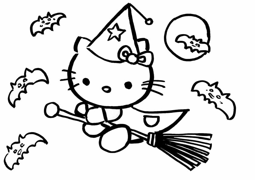 Coloriage de Hello Kitty jouant avec un papillon dans un décor floral Coloriage de Hello Kitty jouant avec un papillon dans un décor floral