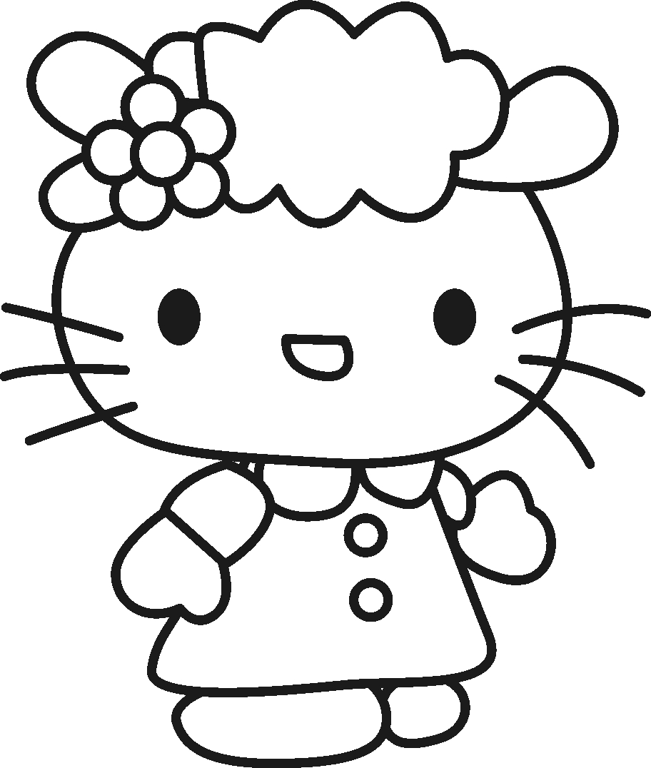 Coloriage de Hello Kitty avec un grand nœud et un décor minimaliste Coloriage de Hello Kitty avec un grand nœud et un décor minimaliste