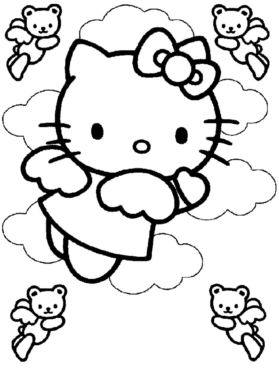 Coloriage de Hello Kitty avec un nœud rouge et un fond de fleurs Coloriage de Hello Kitty avec un nœud rouge et un fond de fleurs