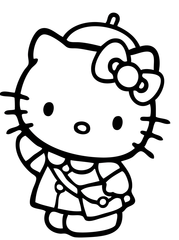 Coloriage de Hello Kitty avec un nœud rose et un arrière-plan simple Coloriage de Hello Kitty avec un nœud rose et un arrière-plan simple