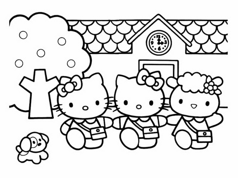 Coloriage de Hello Kitty avec un bouquet de fleurs Coloriage de Hello Kitty avec un bouquet de fleurs