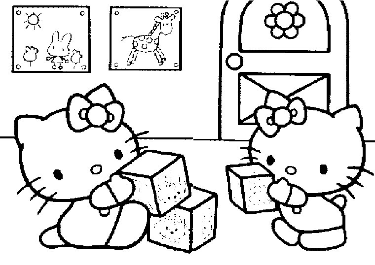 Coloriage d'Hello Kitty avec un nœud et un fond décoratif Coloriage d'Hello Kitty avec un nœud et un fond décoratif