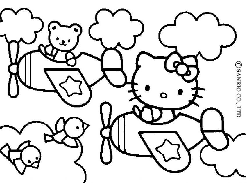 Coloriage de Hello Kitty avec un nœud sur la tête et un décor joyeux Coloriage de Hello Kitty avec un nœud sur la tête et un décor joyeux