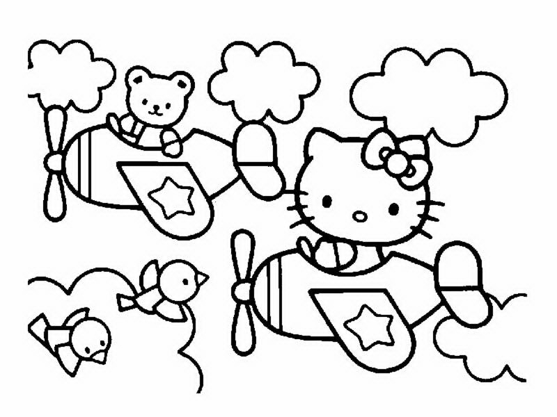 Coloriage de Hello Kitty avec un petit chat dans un jardin Coloriage de Hello Kitty avec un petit chat dans un jardin