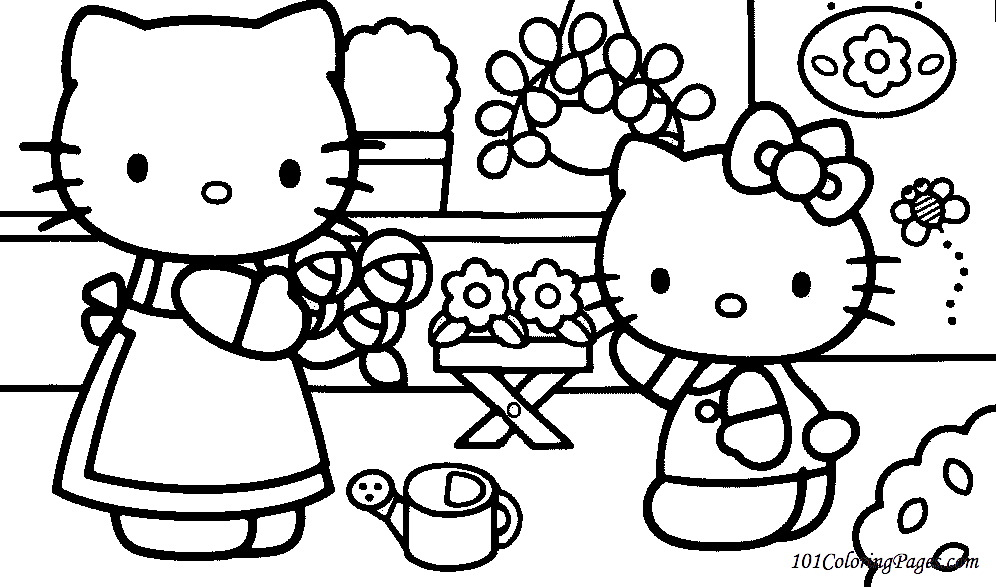 Coloriage de Hello Kitty avec un arc-en-ciel et un nuage Coloriage de Hello Kitty avec un arc-en-ciel et un nuage
