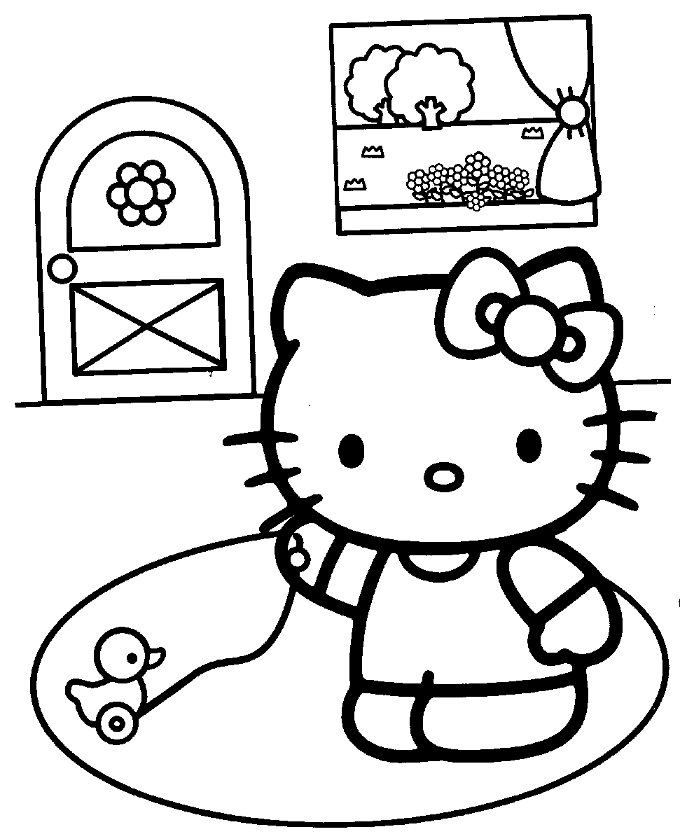 Coloriage de Hello Kitty avec un ballon et un décor printanier Coloriage de Hello Kitty avec un ballon et un décor printanier