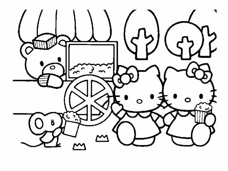 Coloriage de Hello Kitty avec un petit oiseau sur un fond simple Coloriage de Hello Kitty avec un petit oiseau sur un fond simple