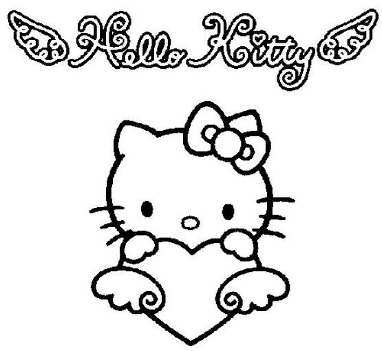 Coloriage de Hello Kitty en train de jouer avec un nœud rouge Coloriage de Hello Kitty en train de jouer avec un nœud rouge
