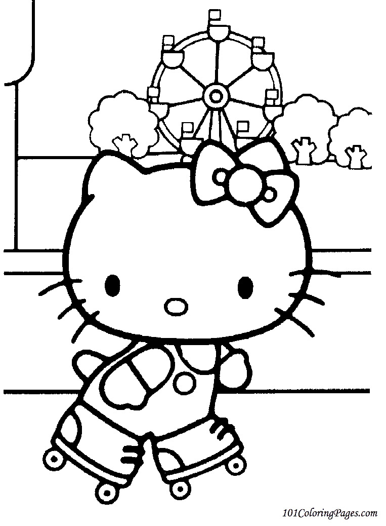 Coloriage de Hello Kitty entourée de fleurs et d'un papillon Coloriage de Hello Kitty entourée de fleurs et d'un papillon