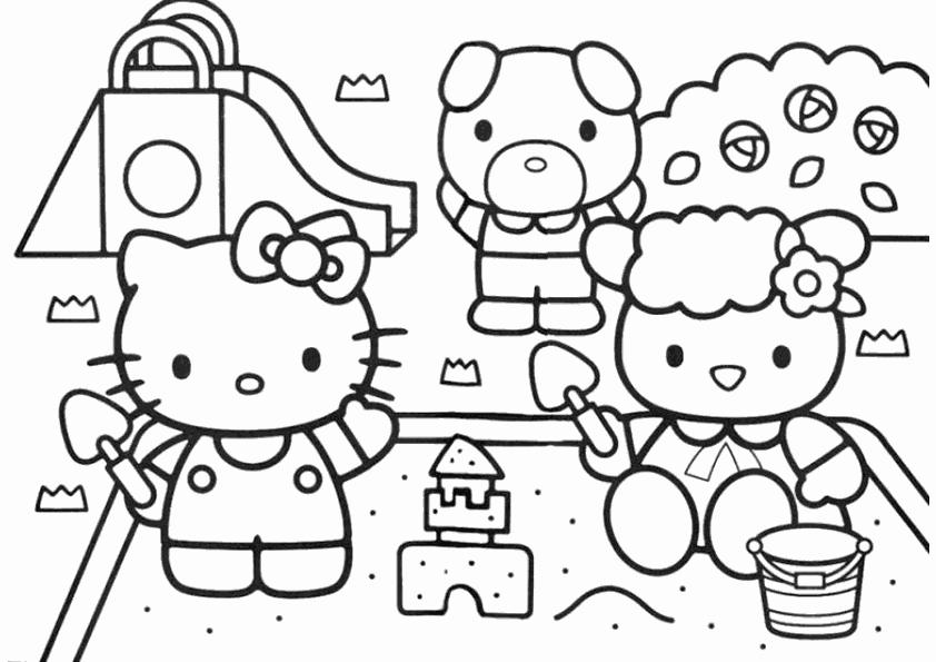 Coloriage de Hello Kitty en train de jouer avec un arc-en-ciel Coloriage de Hello Kitty en train de jouer avec un arc-en-ciel