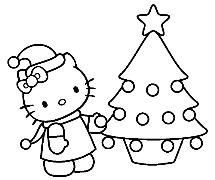 Coloriage de Hello Kitty avec un nœud et un décor de nature Coloriage de Hello Kitty avec un nœud et un décor de nature