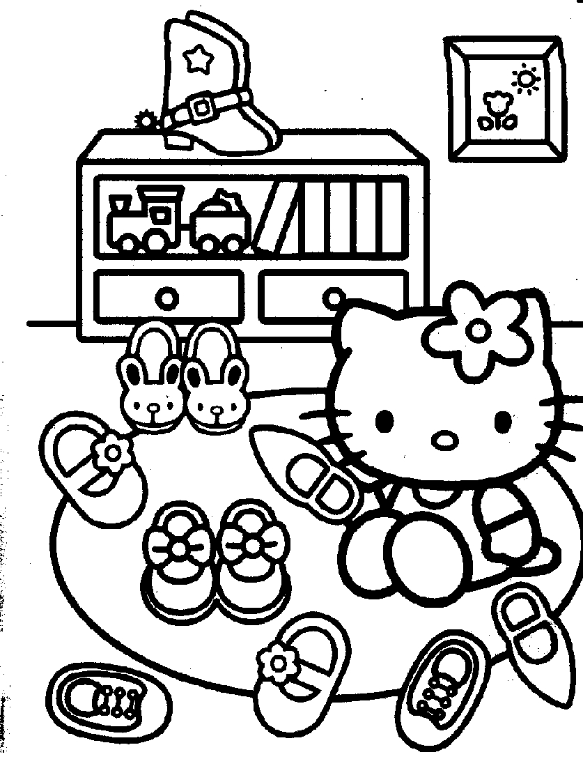 Coloriage de Hello Kitty avec un nœud sur la tête et un fond simple Coloriage de Hello Kitty avec un nœud sur la tête et un fond simple