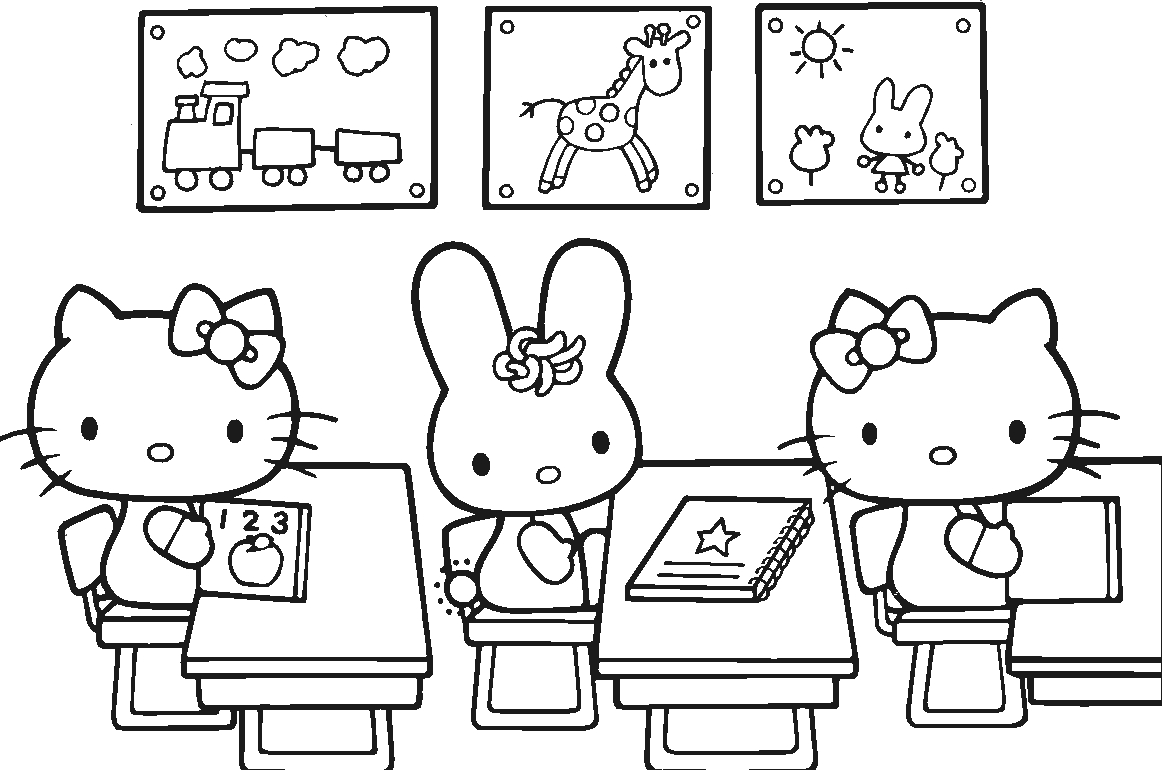 Coloriage d'Hello Kitty avec un nœud et un fond décoratif Coloriage d'Hello Kitty avec un nœud et un fond décoratif