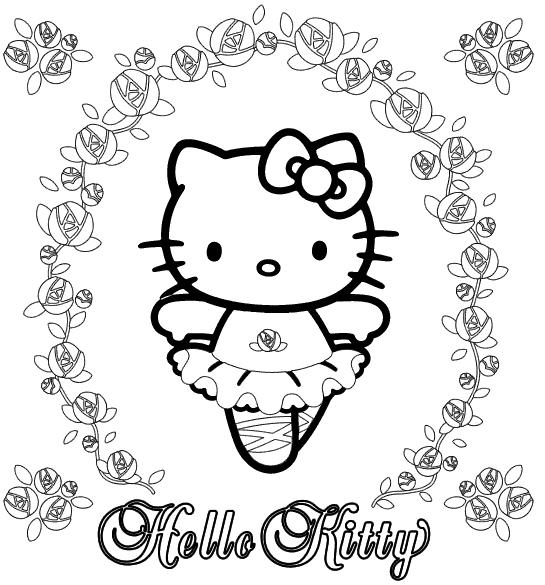 Coloriage de Hello Kitty avec un petit gâteau d'anniversaire Coloriage de Hello Kitty avec un petit gâteau d'anniversaire
