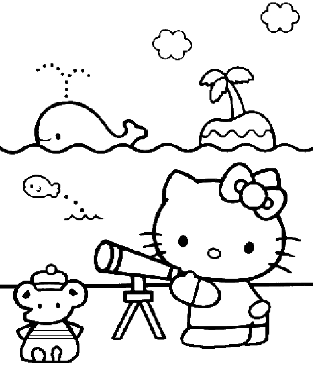 Coloriage de Hello Kitty jouant avec un ruban sur fond simple Coloriage de Hello Kitty jouant avec un ruban sur fond simple