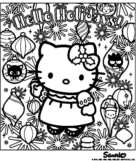 Coloriage de Hello Kitty avec un nœud sur la tête et un décor floral Coloriage de Hello Kitty avec un nœud sur la tête et un décor floral