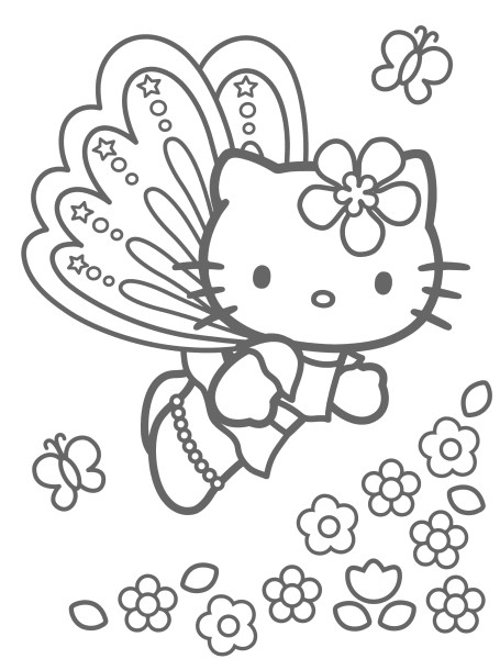 Coloriage de Hello Kitty dans un décor joyeux Coloriage de Hello Kitty dans un décor joyeux
