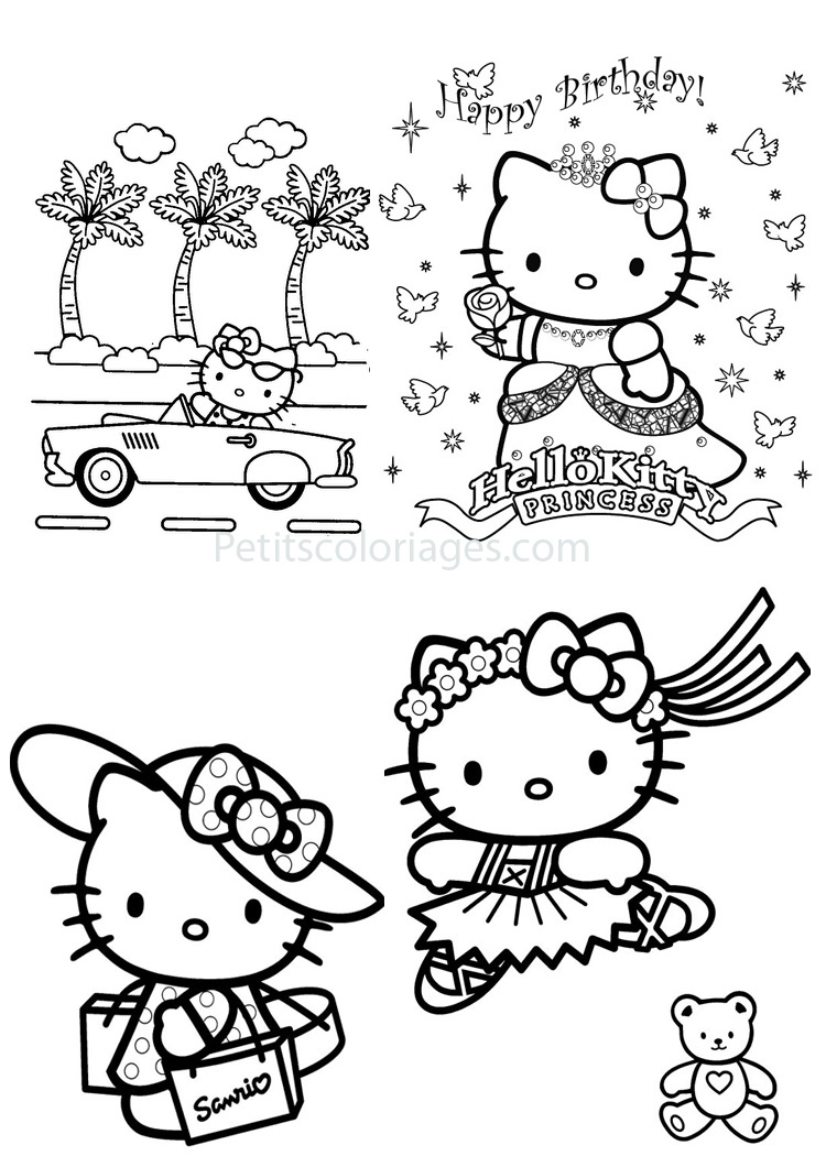 Coloriage de Hello Kitty en train de sourire avec un nœud sur la tête Coloriage de Hello Kitty en train de sourire avec un nœud sur la tête