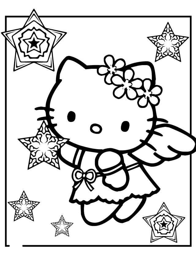 Coloriage de Hello Kitty avec un ballon dans un décor floral Coloriage de Hello Kitty avec un ballon dans un décor floral